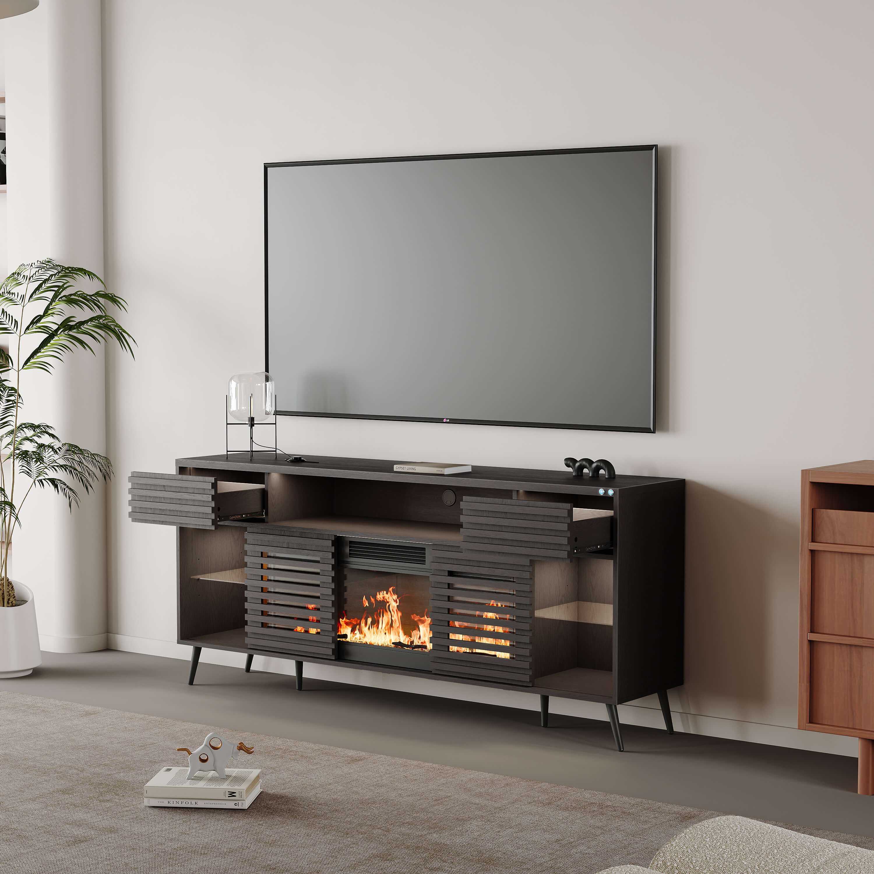 SITA Fully Assembled 180CM TV Stand with Electric Fireplace