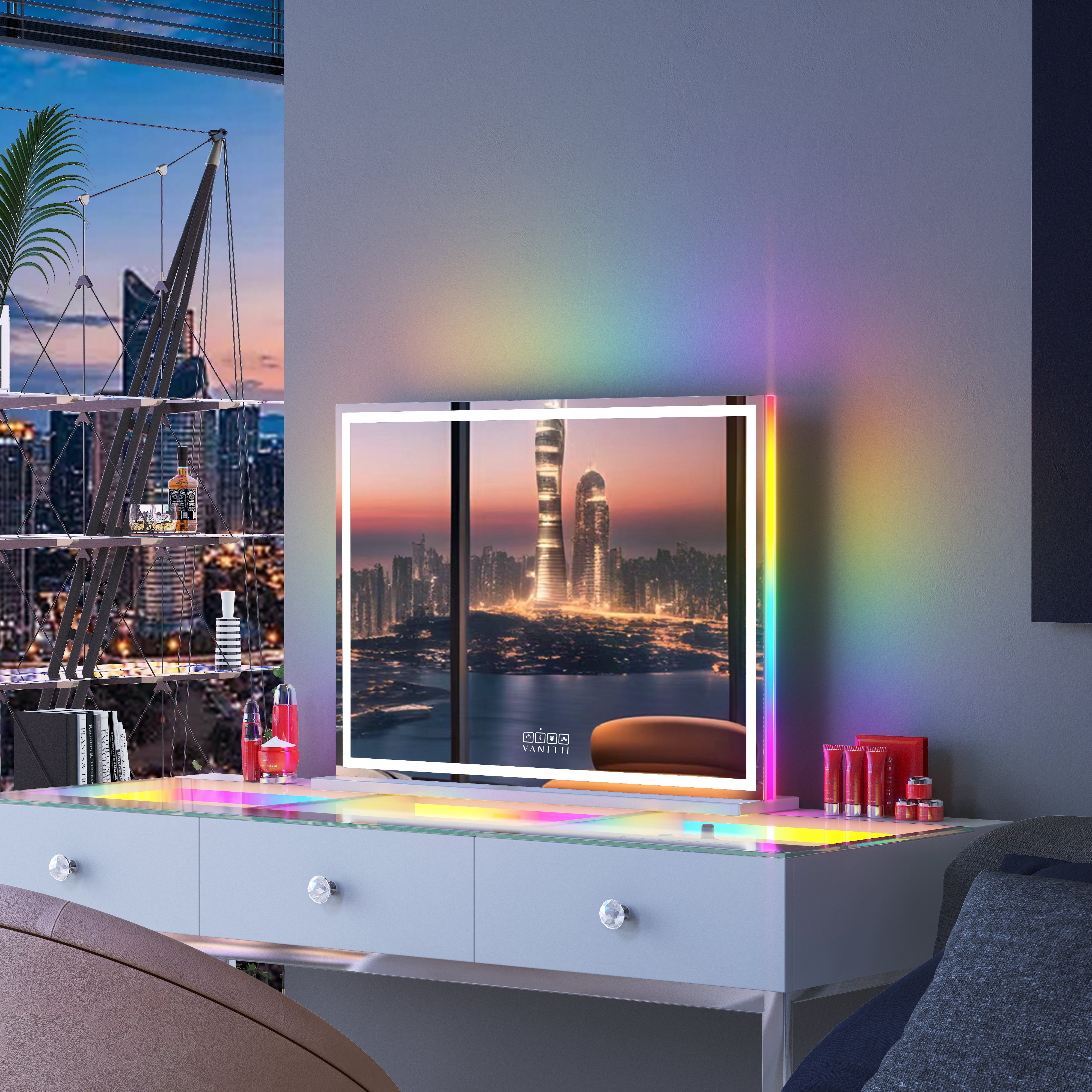 VANITII Luxury Hollywood Vanity Mirror with RGB and Bluetooth Speaker- Led Light Strip