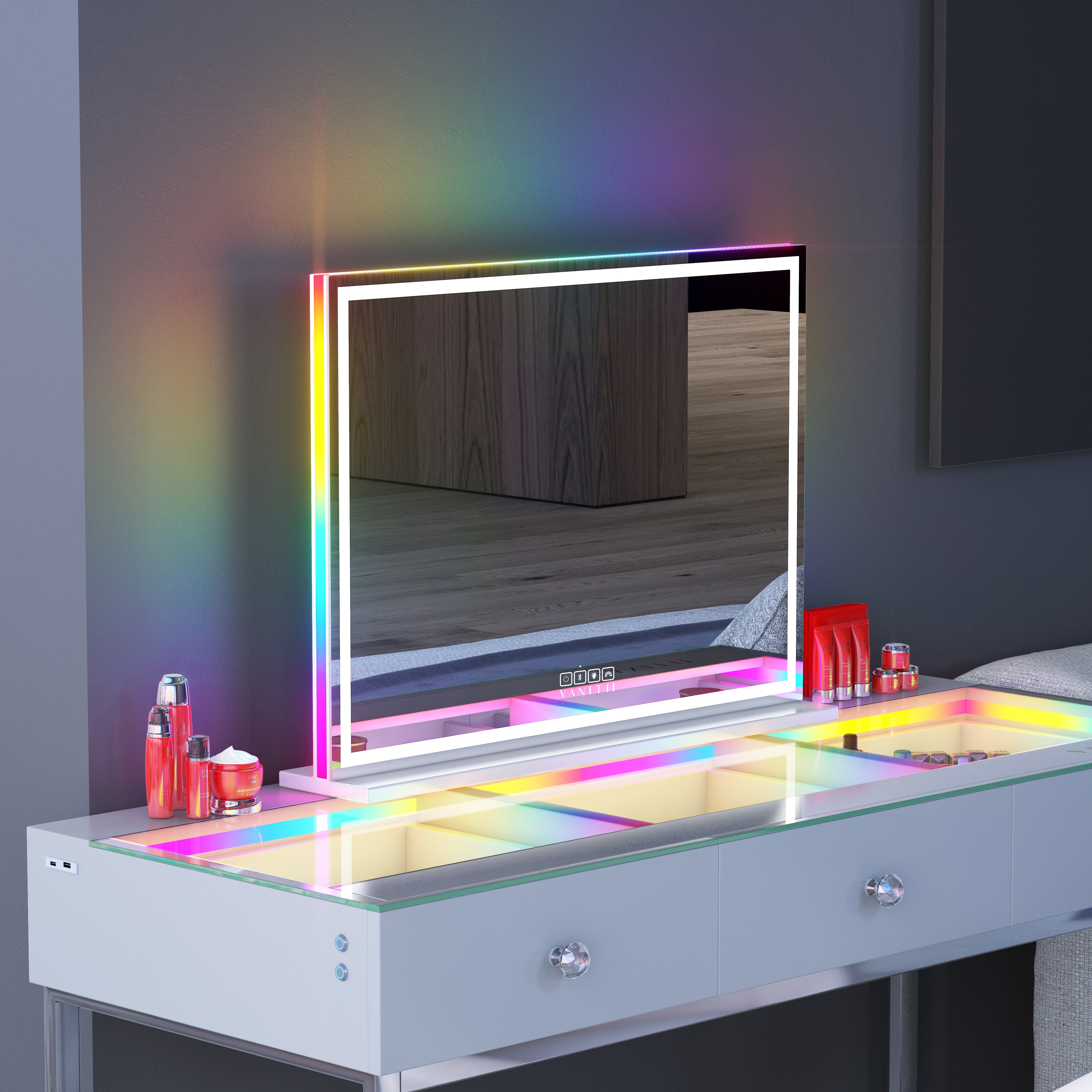 VANITII Luxury Hollywood Vanity Mirror with RGB and Bluetooth Speaker- Led Light Strip