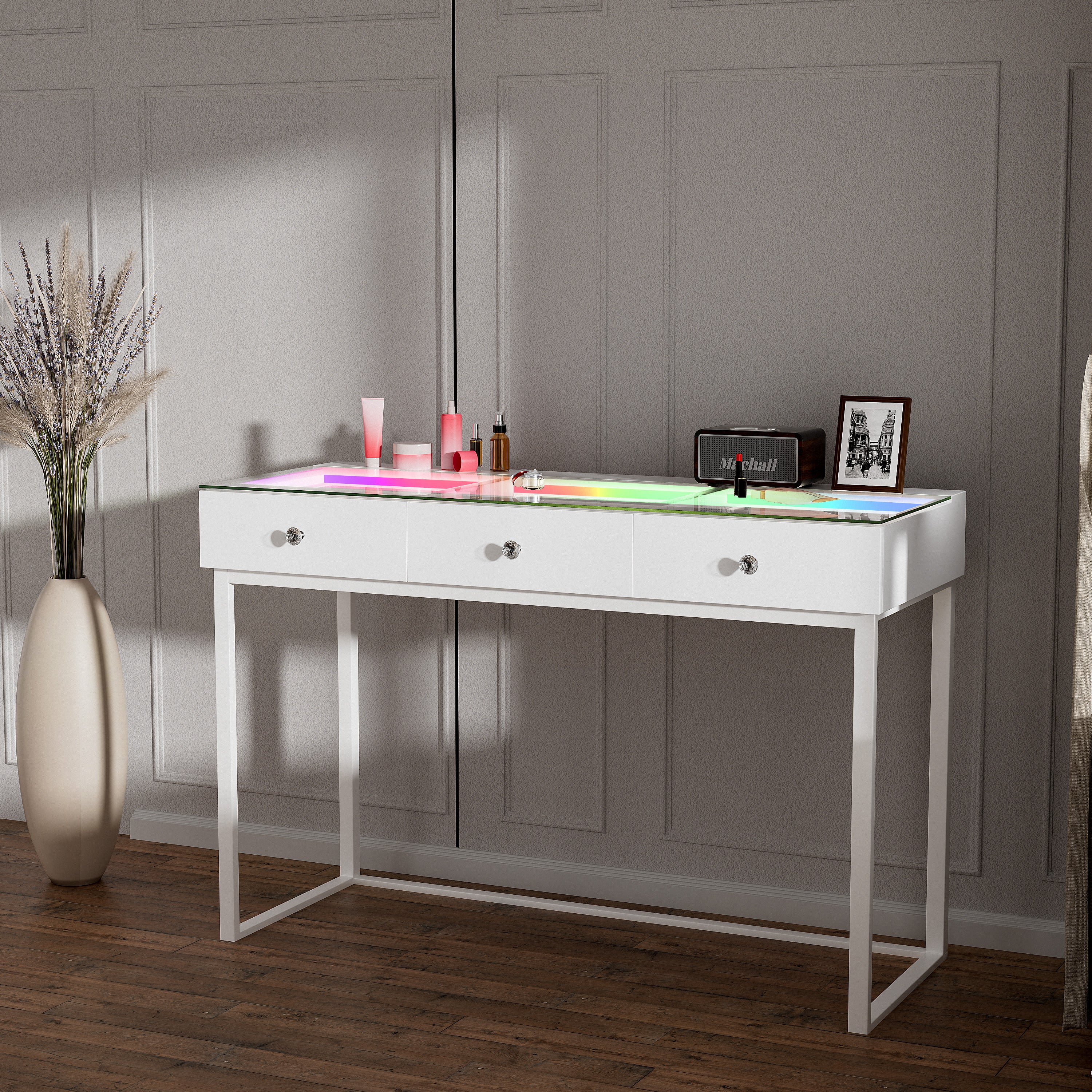 VANITII Billie 3 Storage Drawers Vanity Desk with RGB