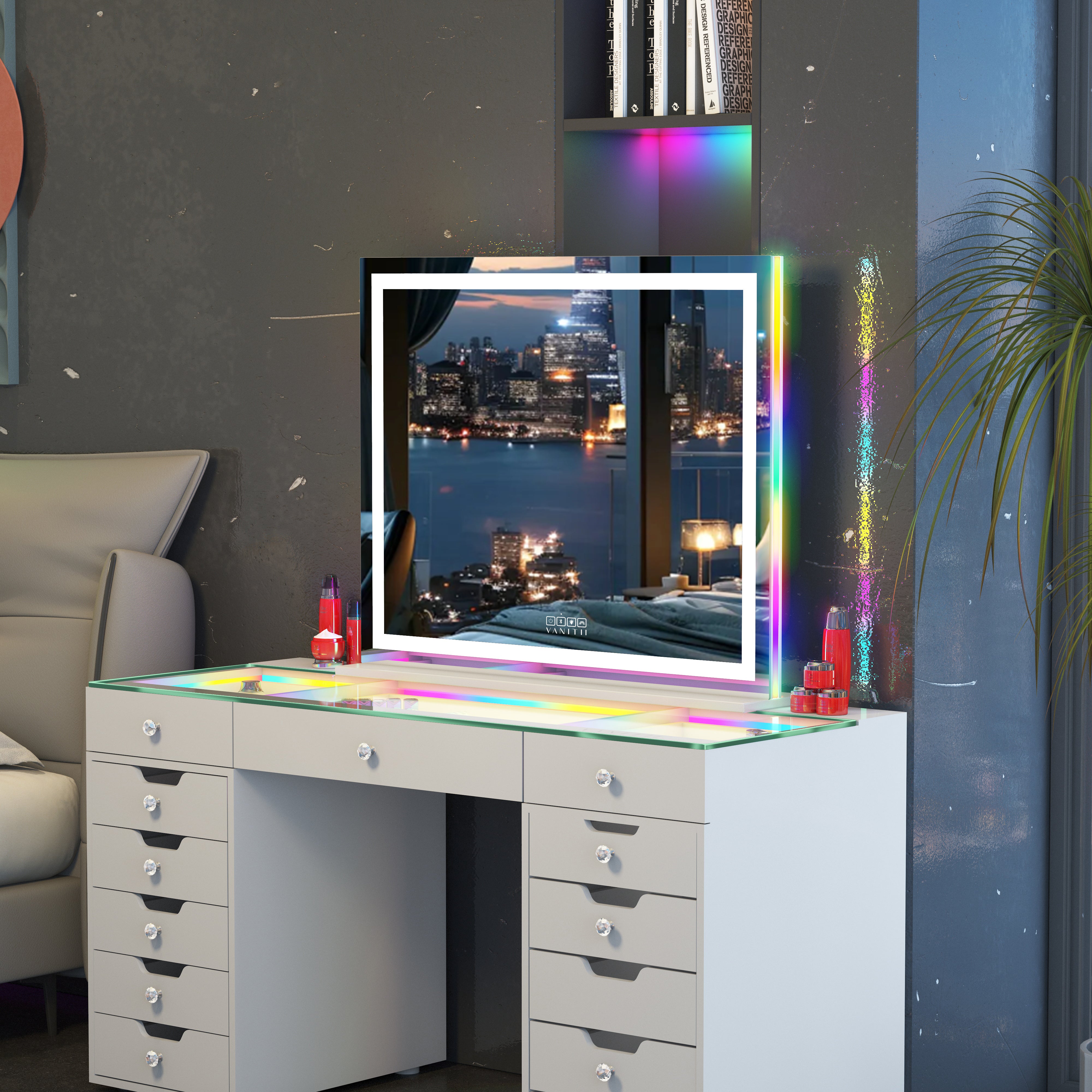 VANITII Hollywood Vanity Mirror with RGB and Bluetooth Speaker- Led Light Strip
