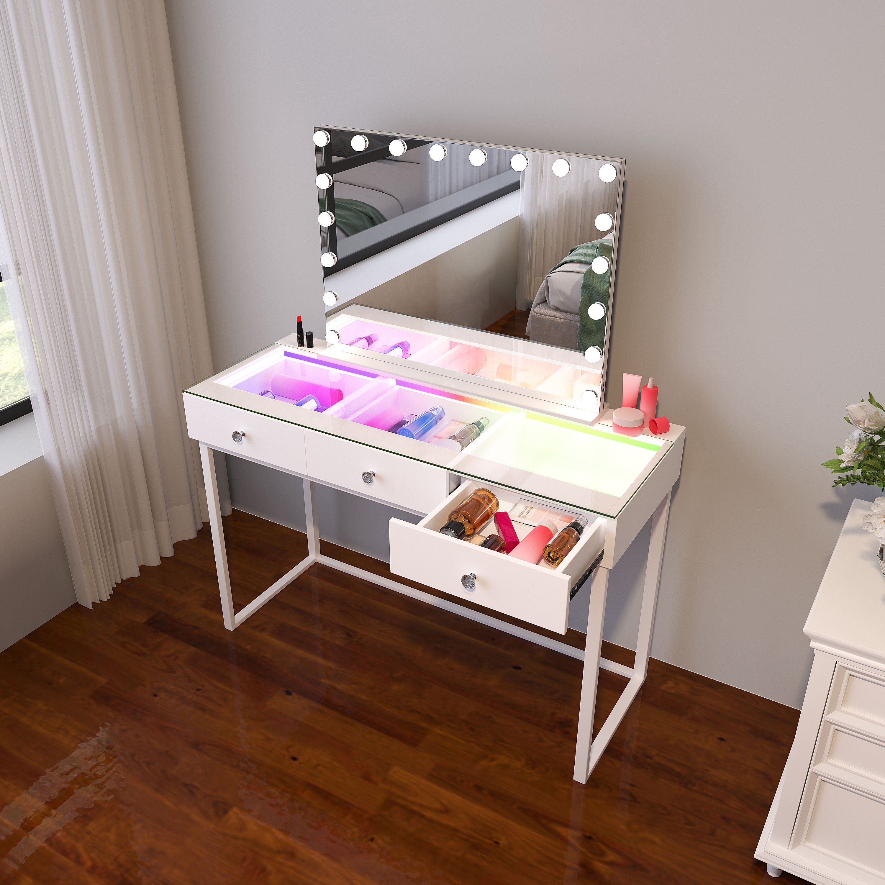 VANITII Billie 3 Storage Drawers Vanity Desk with RGB