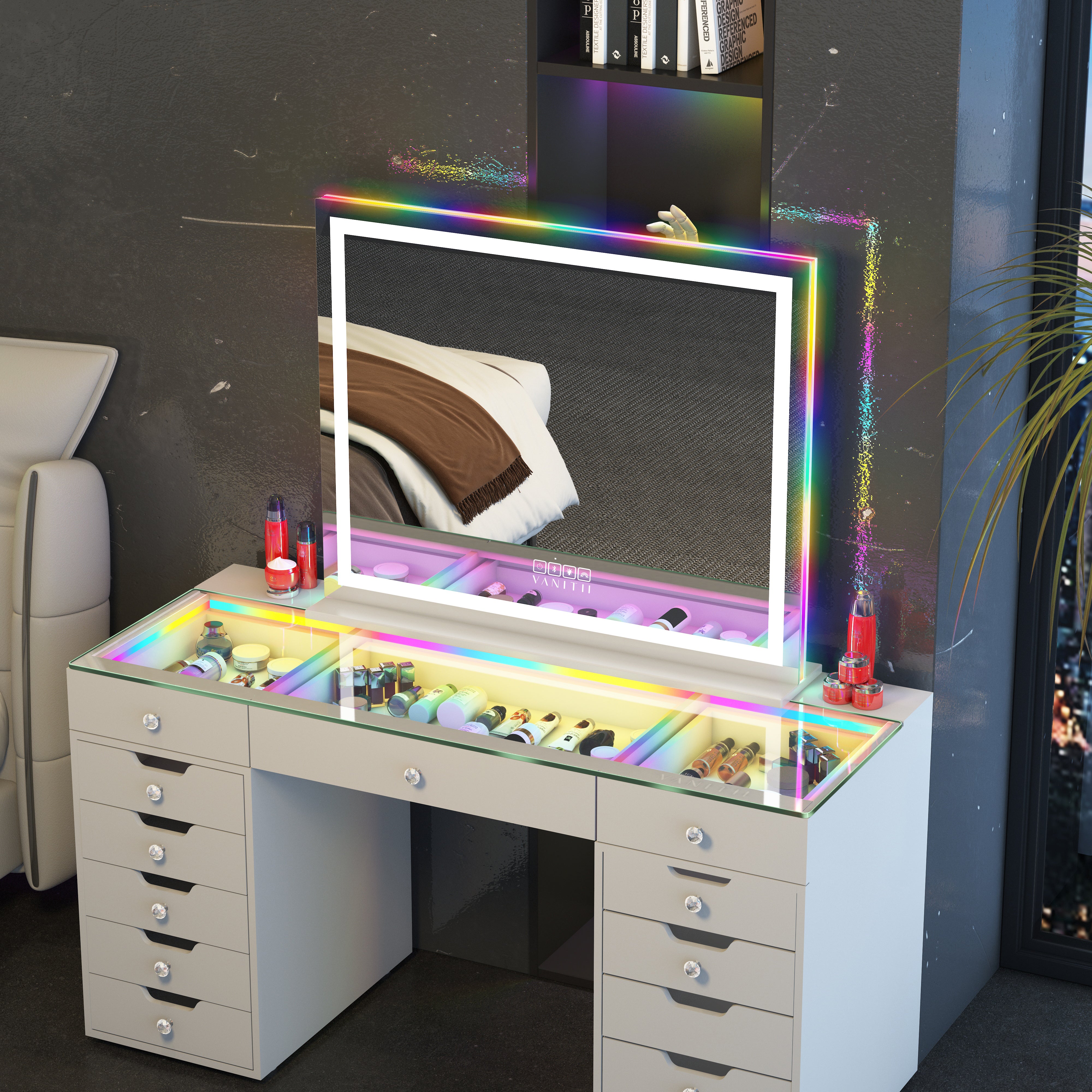 VANITII Hollywood Vanity Mirror with RGB and Bluetooth Speaker- Led Light Strip