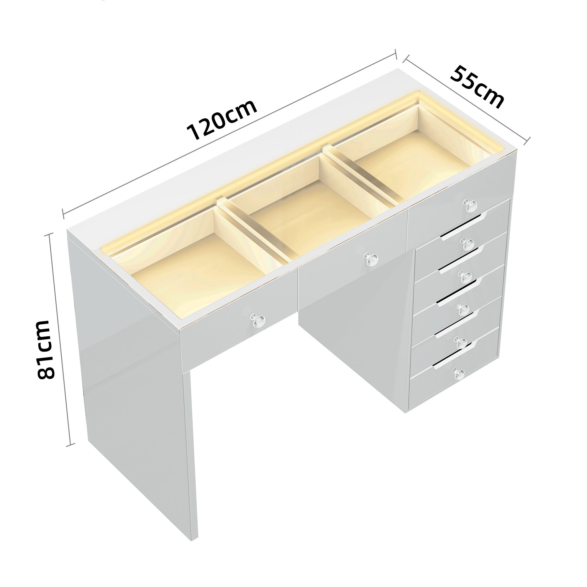 Size of VANITII Diana Vanity Desk with 8 storage drawers