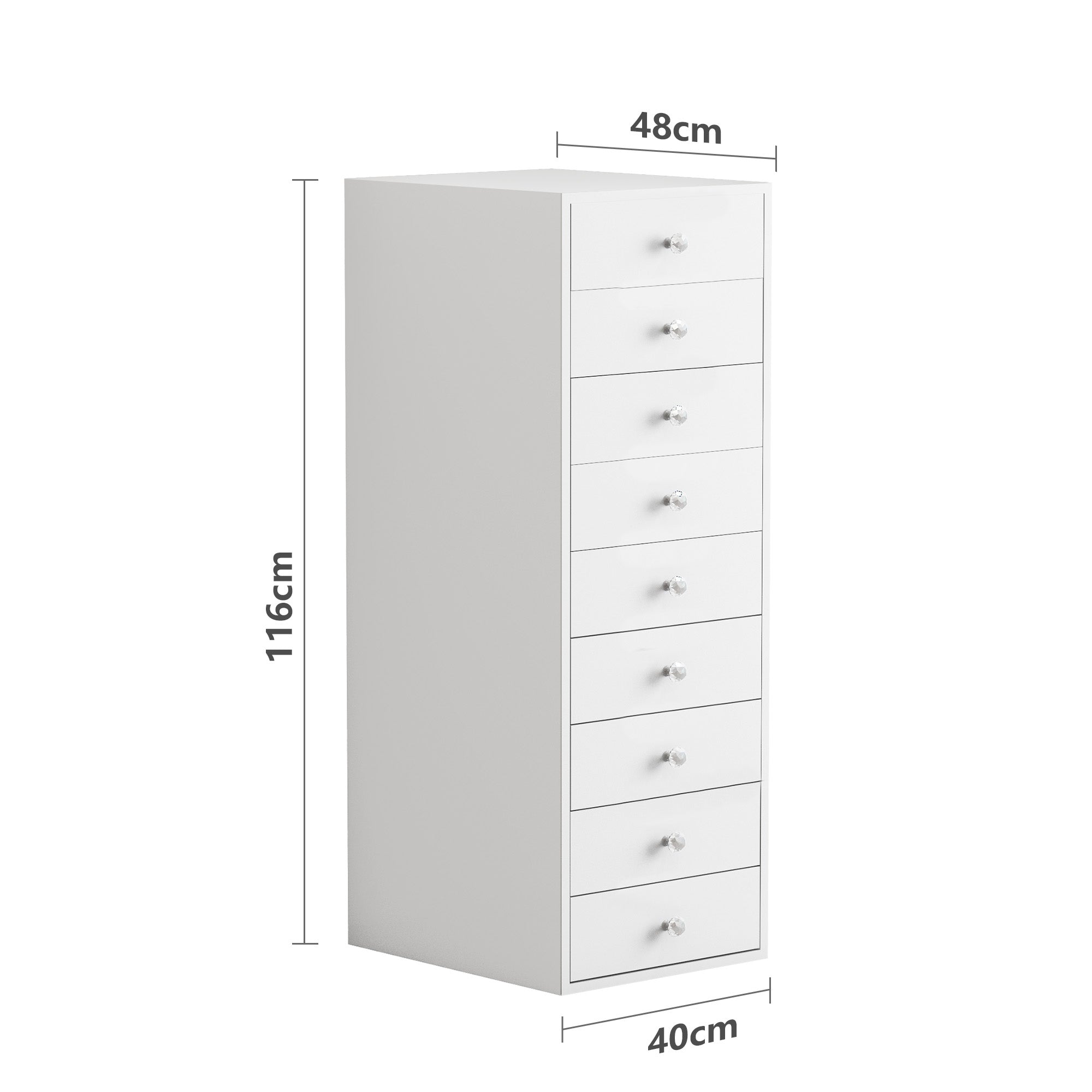 Size of VANITII Makeup Vanity Storage features 9 drawers with crystal handle