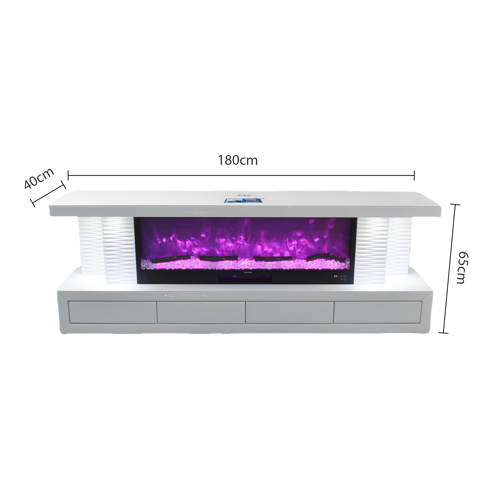 Size of VANITII TV Stand with LED Mirrored Fireplace