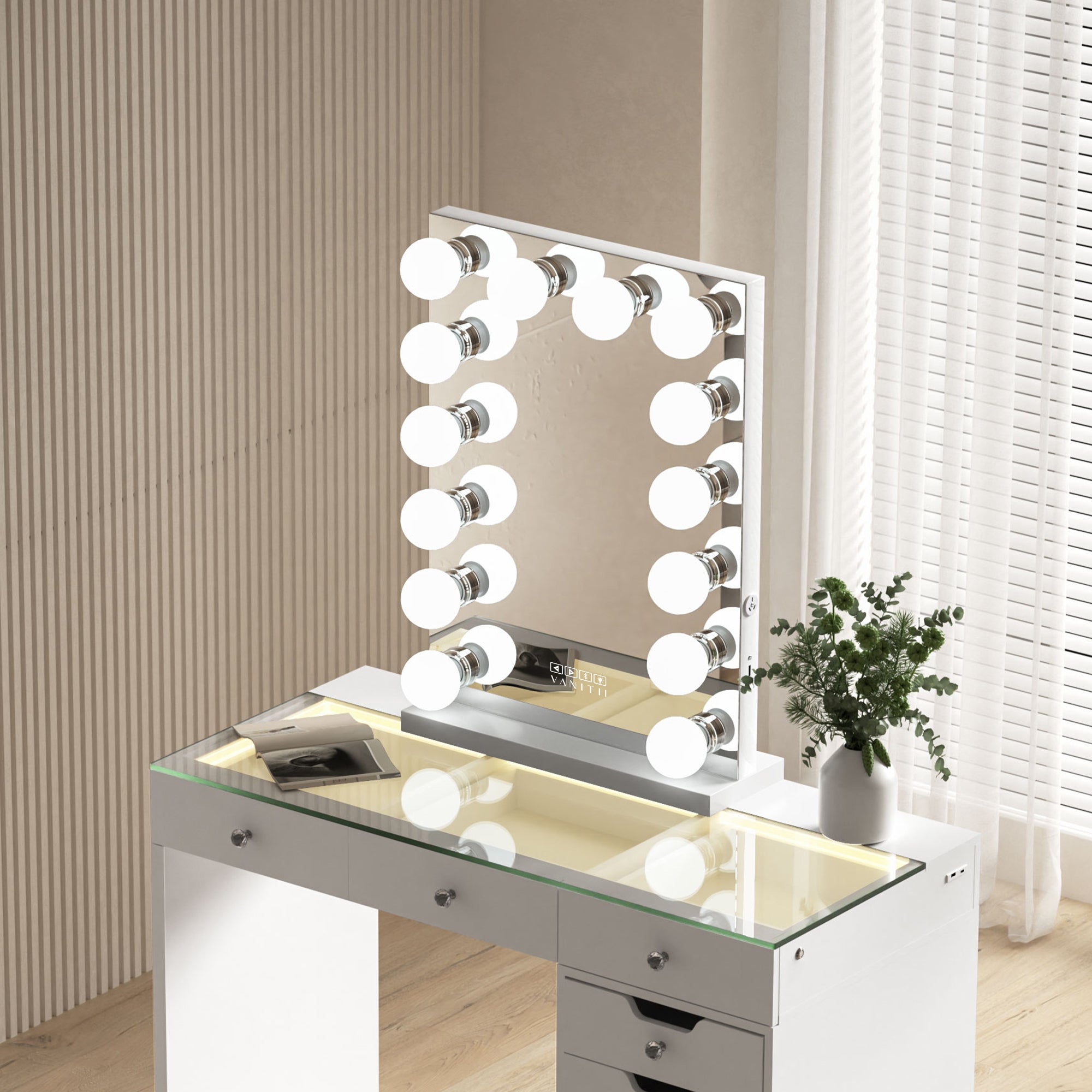 VANITII Marilyn Hollywood Vanity Mirror Vanity Mirror with 14 Dimmable LED Bulbs