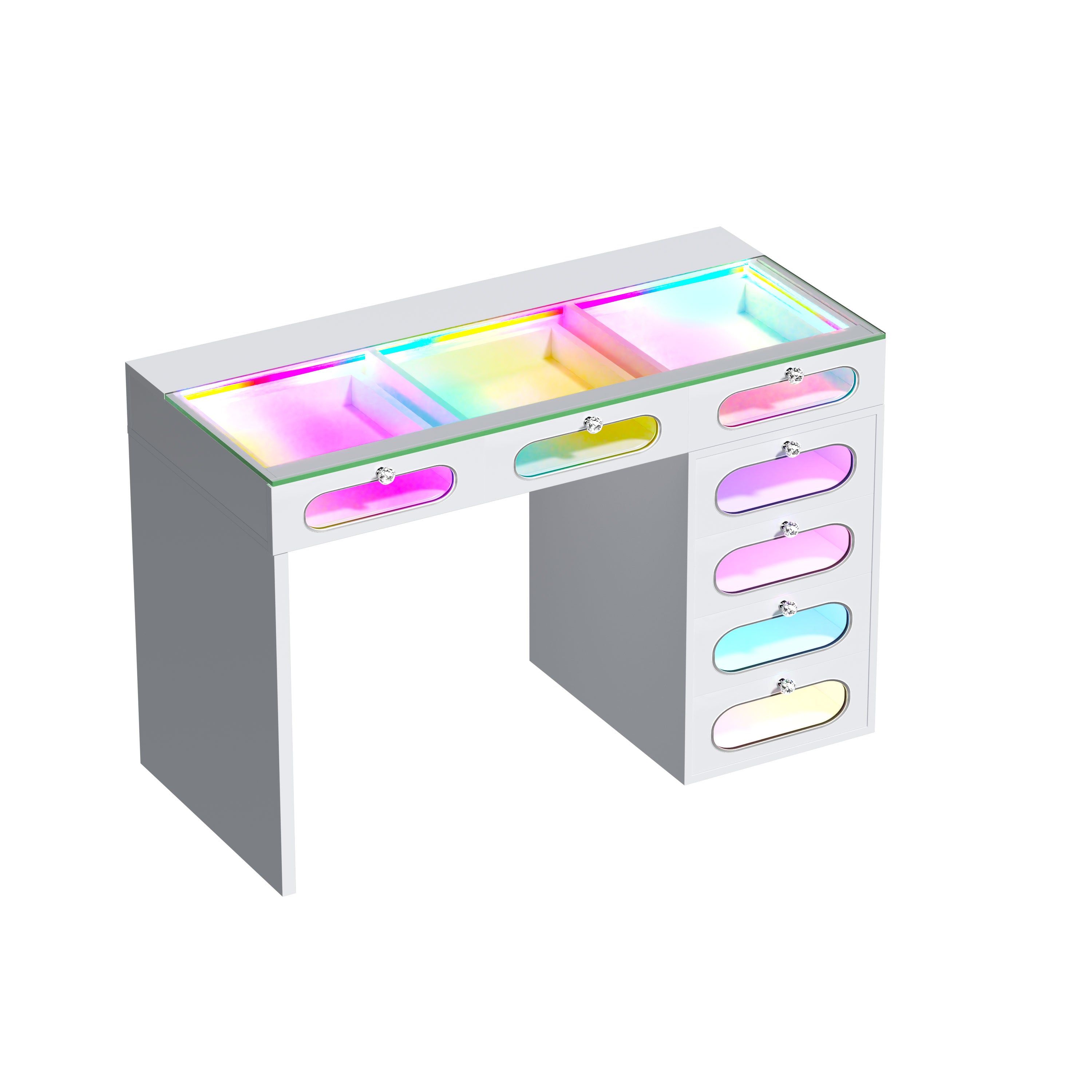 New Release ! VANITII 7 Glass Fronted Drawers with Crystal Handles