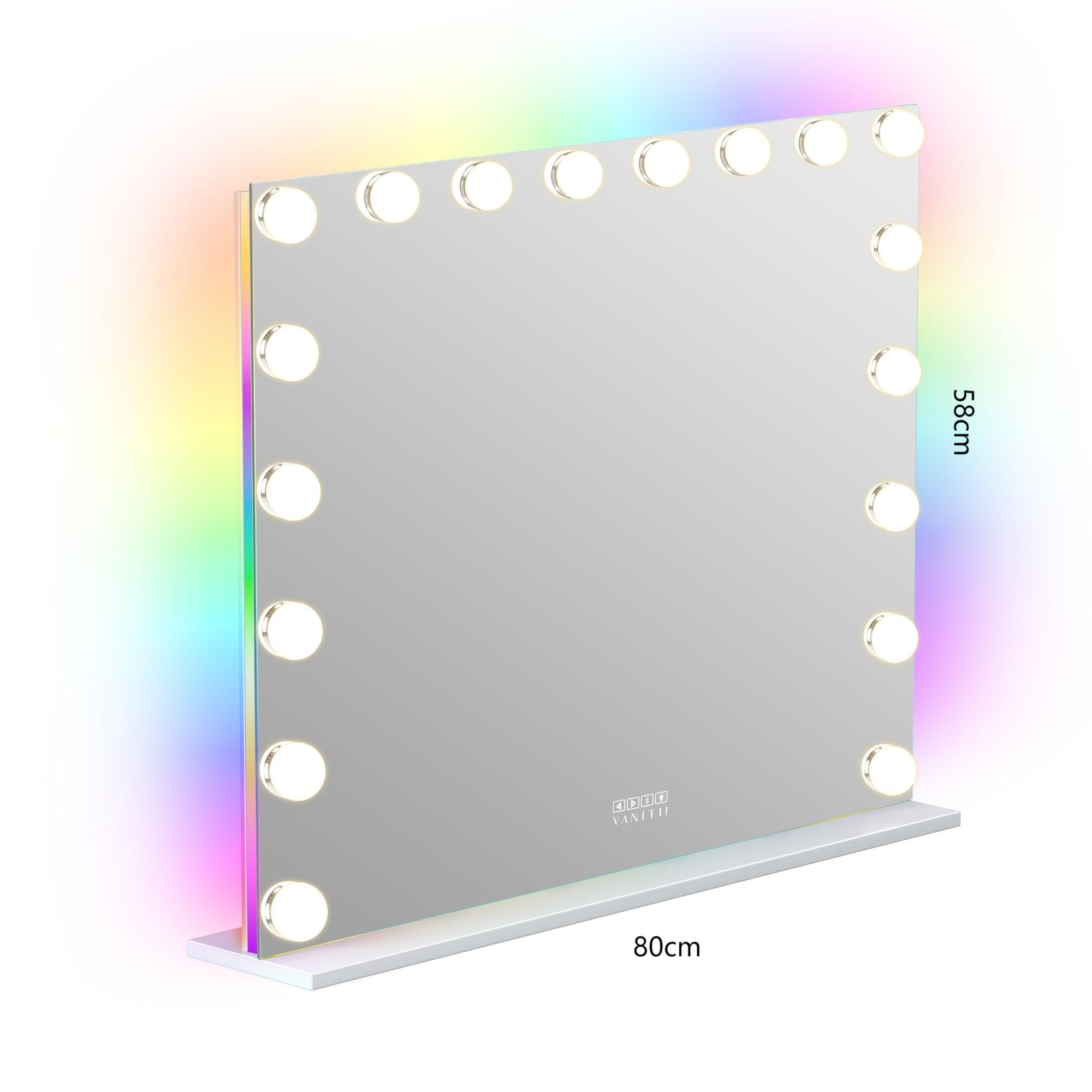 VANITII Mary Hollywood Vanity Mirror with RGB and Bluetooth Speaker- 18 Dimmable LED Bulbs