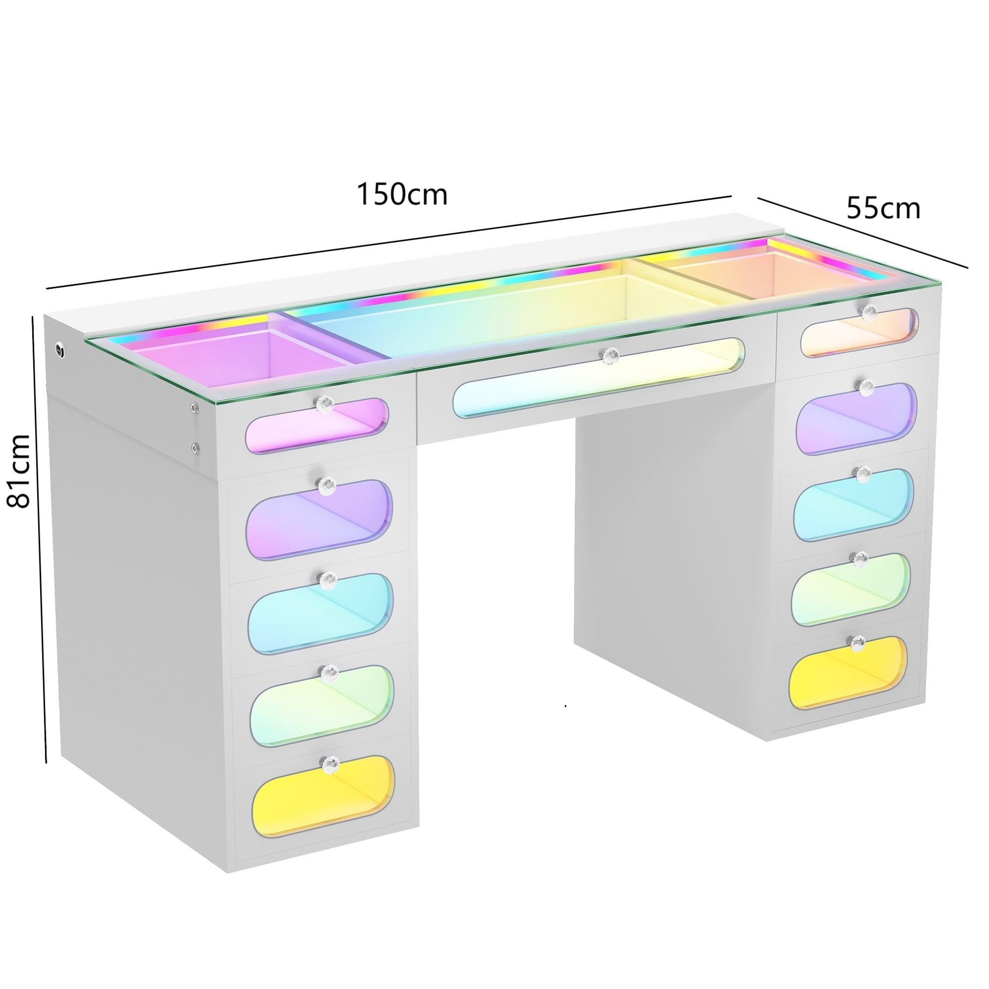 New Release ! VANITII Priscilla Vanity Desk-11 Glass Fronted Drawers with Crystal Handles