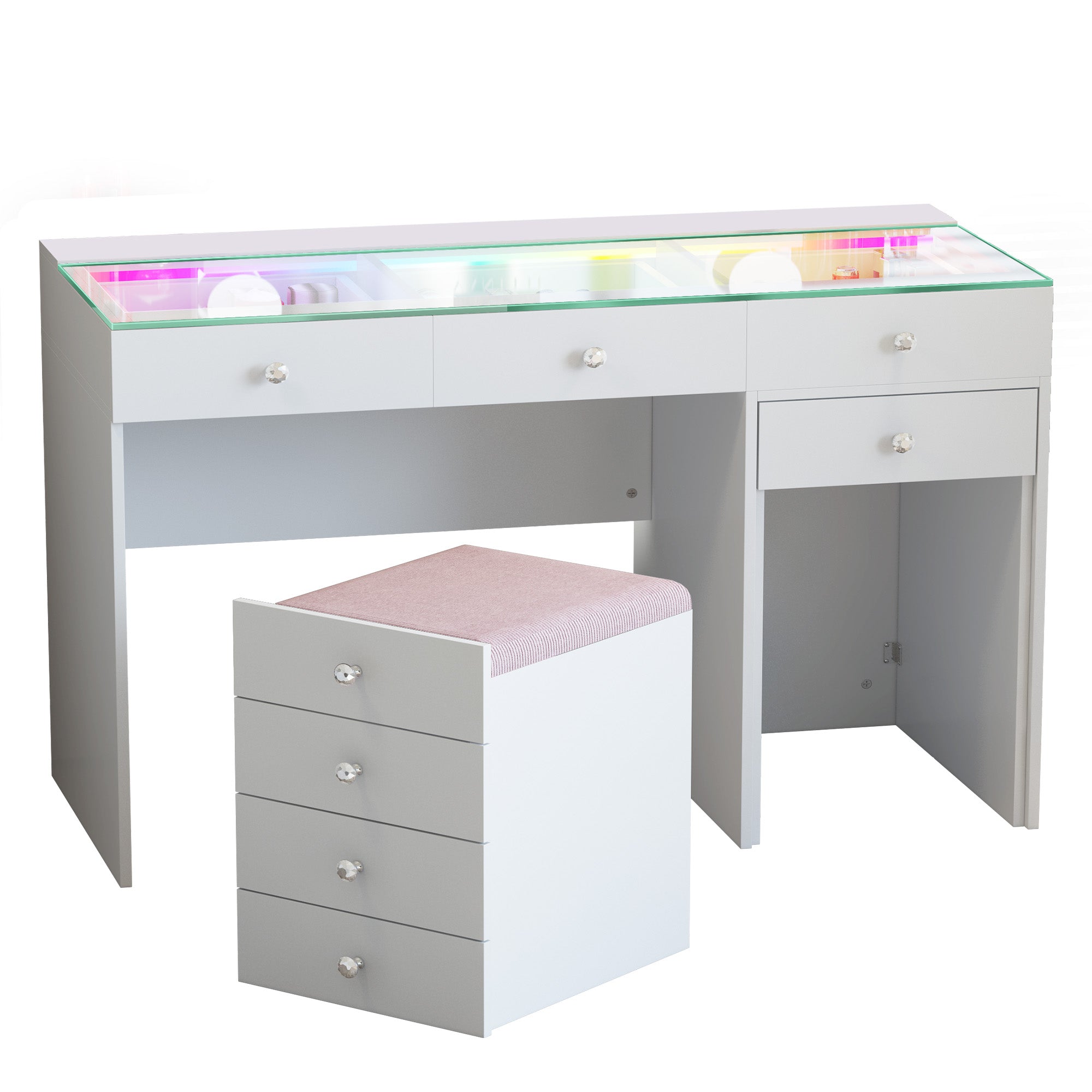 New Release ! VANITII Diana 8 Drawers Vanity Desk Includes a Soft Hidden Stool With Storage Space