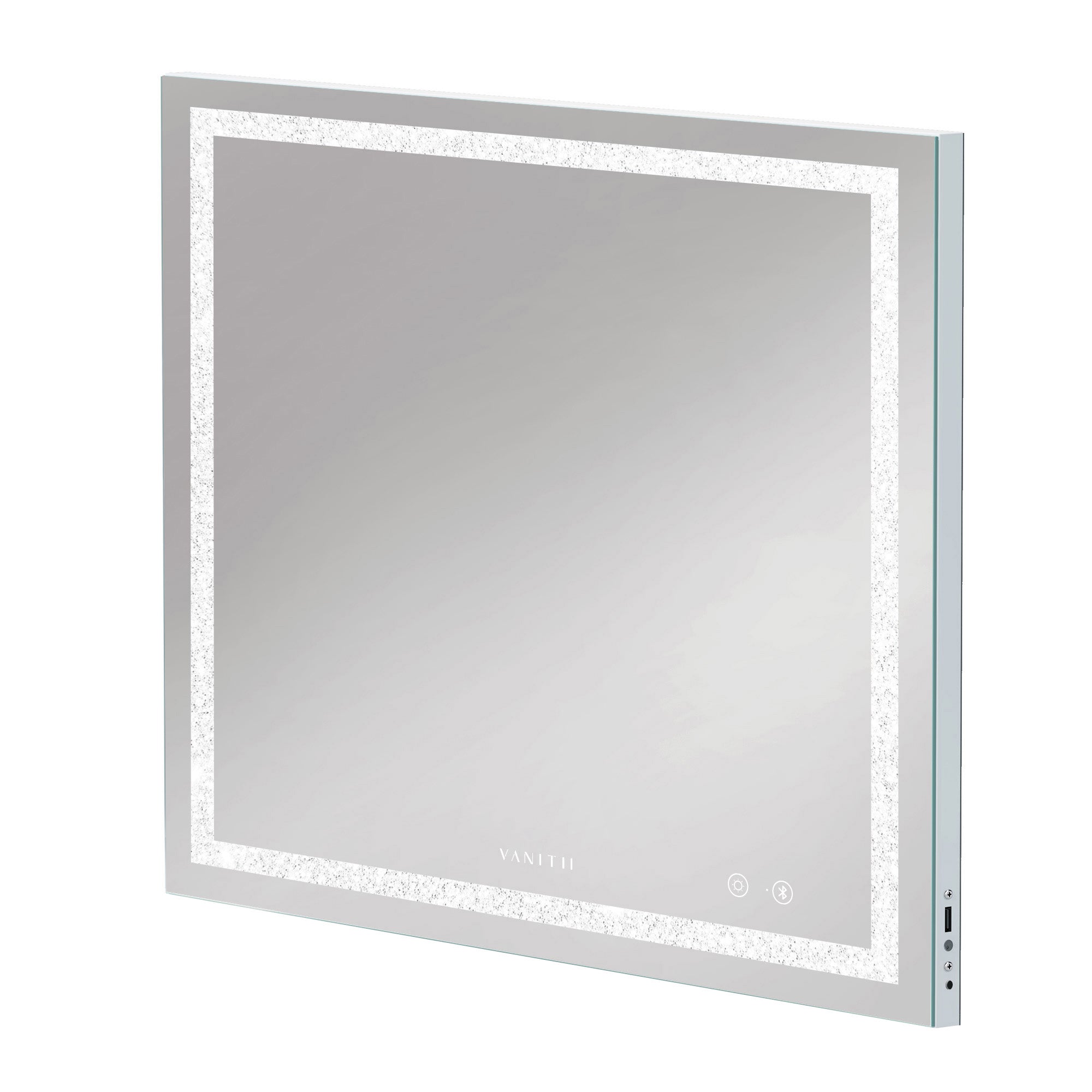 VANITII Crystal Hollywood Vanity Mirror features adjustable light strip,smart touch sensor,USB Charging Port and bluetooth speakers.